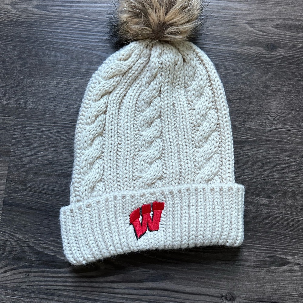 Women's Cream Knit Beanie with Pom